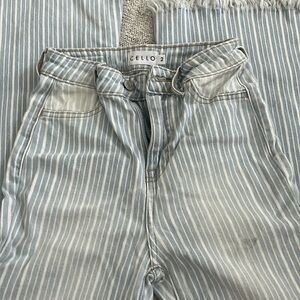 Cello boot/flair cut jeans, size 2. Light blue denim with thin white pin stripe.
